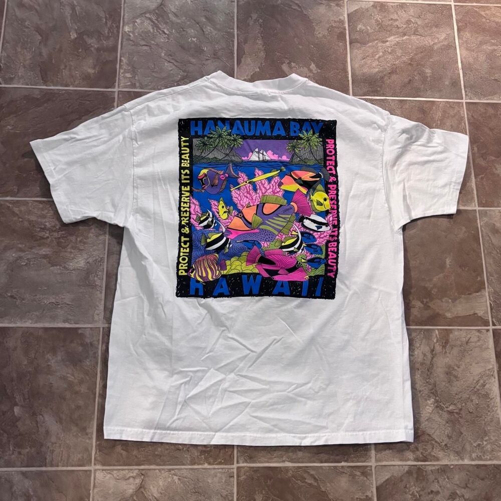 Vintage 1990s Hawaii Hanauma Bay preserve the coral reefs tee, single stitch, XL